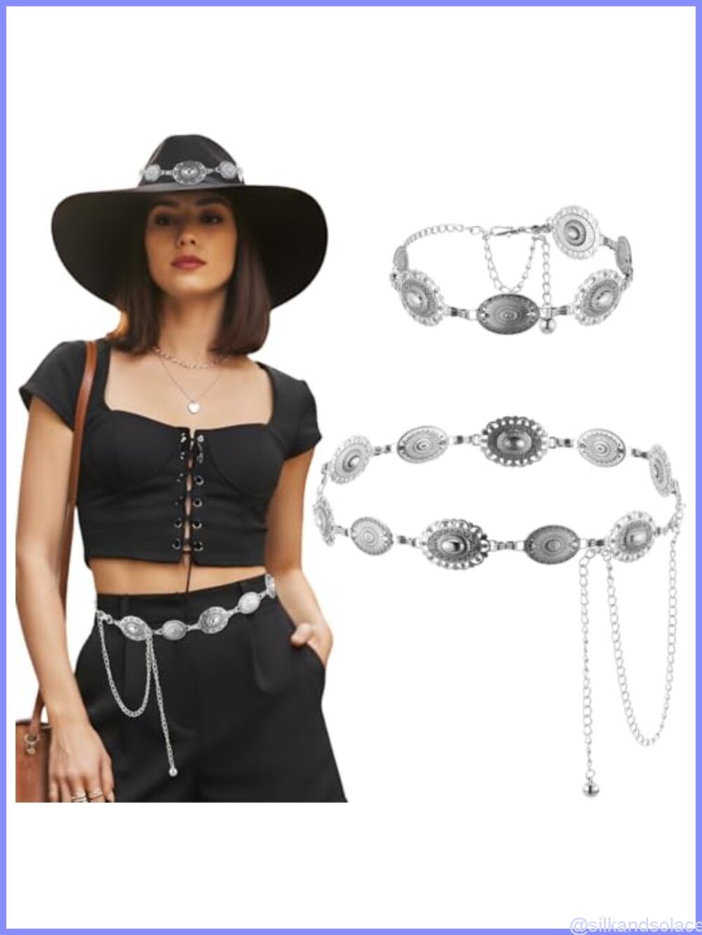 Western Cowboy Chain Belt & Hatband Set Alloy 2 Pack Adjustable Concho